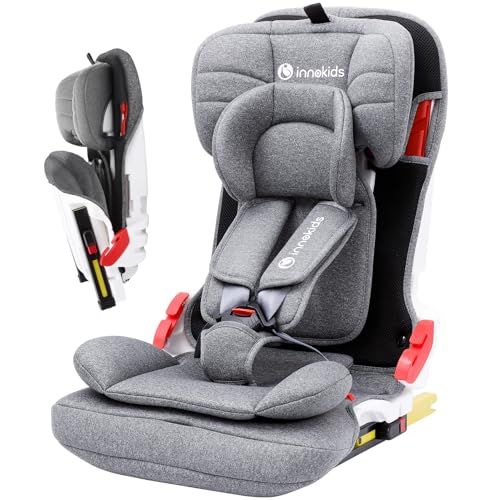 innokids チャイルドシート ジュニアシート ISOFIX対応 1歳から11歳まで コンパクト 折りたたみ 軽量 携帯型 カーシェア 洗える 取り付け簡単 グレー