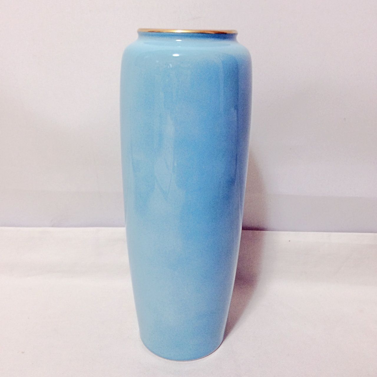 H306 美品 深川製 彩色磁絵 金彩 花瓶 高さ約28㎝ 桜 花柄 水色 木