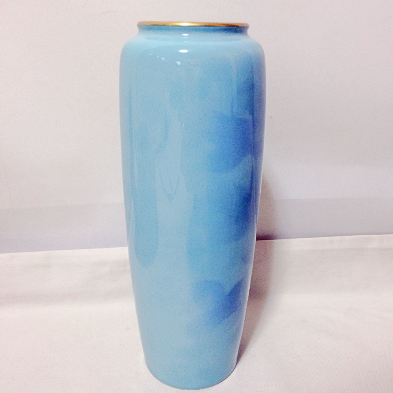 H306 美品 深川製 彩色磁絵 金彩 花瓶 高さ約28㎝ 桜 花柄 水色 木