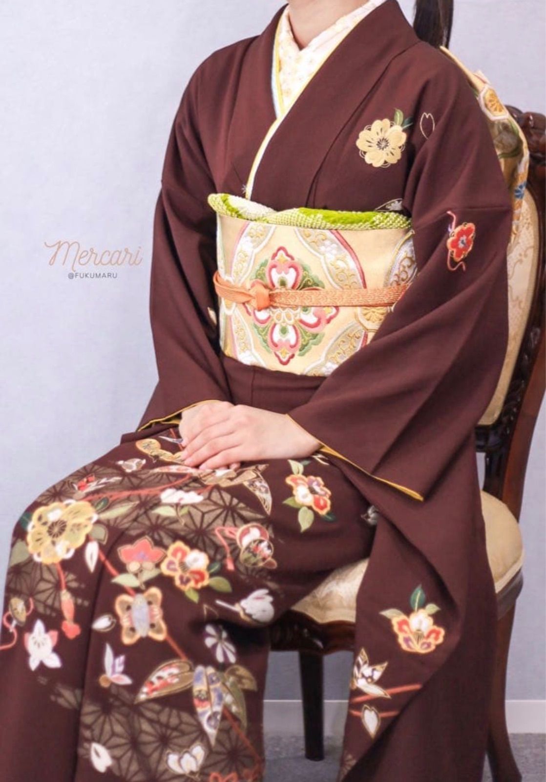 総刺繍 ブラウン