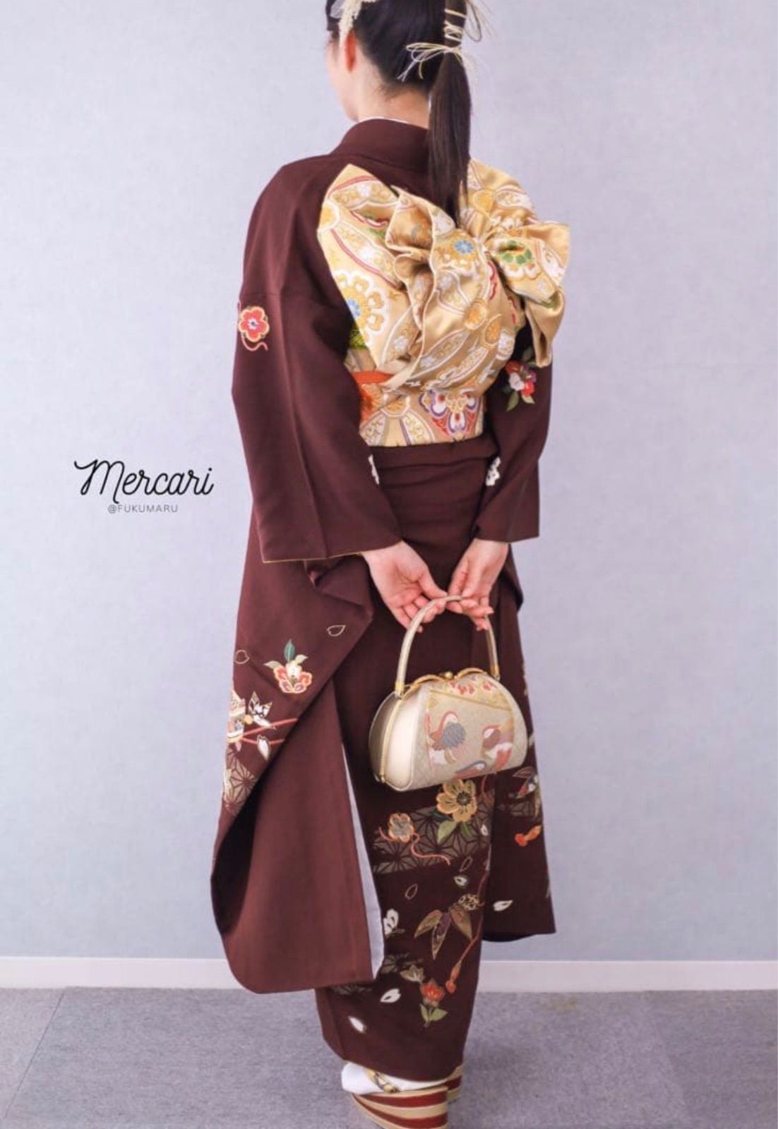 総刺繍 ブラウン 振袖 成人式 フルセット - メルカリ
