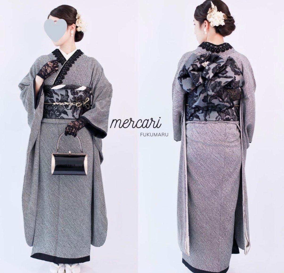 振袖 フルセット チャコールグレー 正絹 絞り 成人式 振袖 レンタル 成人式 21点セット レトロ 成人式セット 花 黒系 正絹