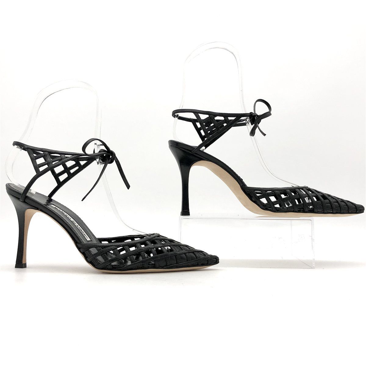  級 保存袋付き MANOLO BLAHNIK ミュール 本革 アンクルストラップ イタリア製 ブラック 2039 A ミュール サンダル ミュール