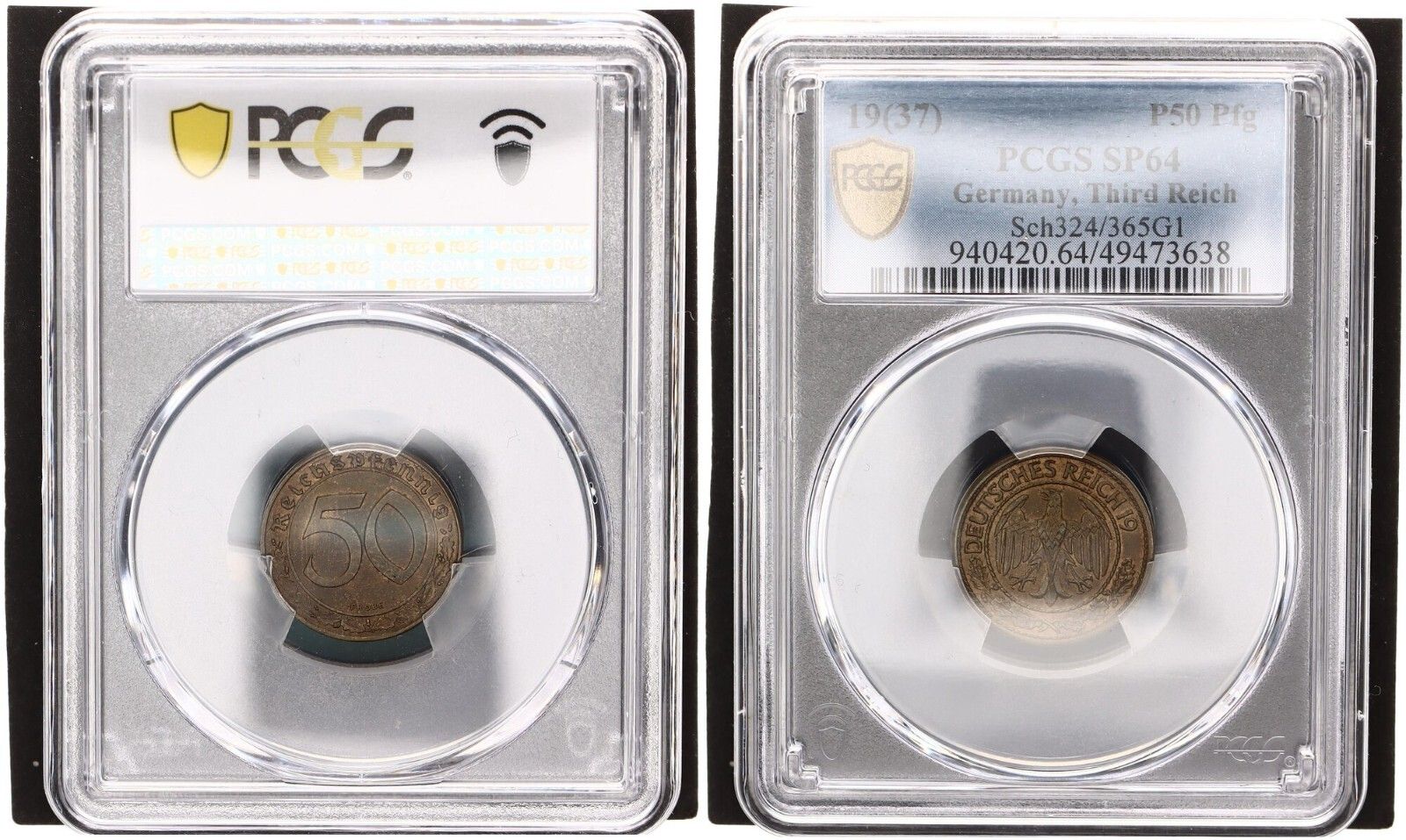 3. ライヒ P50 フェニヒ (1937) 標本 SP64 真鍮 J.327/J.365 - メルカリ