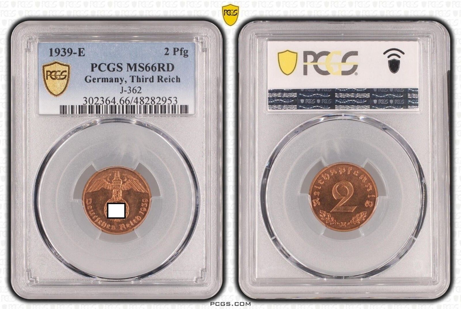 3 ライヒ 2 フェニヒ 1939 E J 362 MS 66 RD