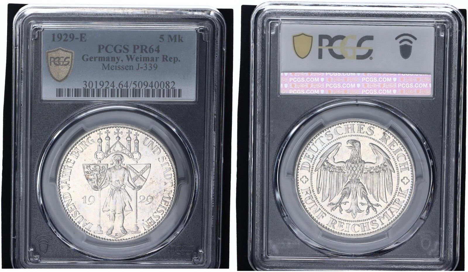 ワイマール レプ 5 マーク 1929 E マイセン J 339 PR 64 プルーフ