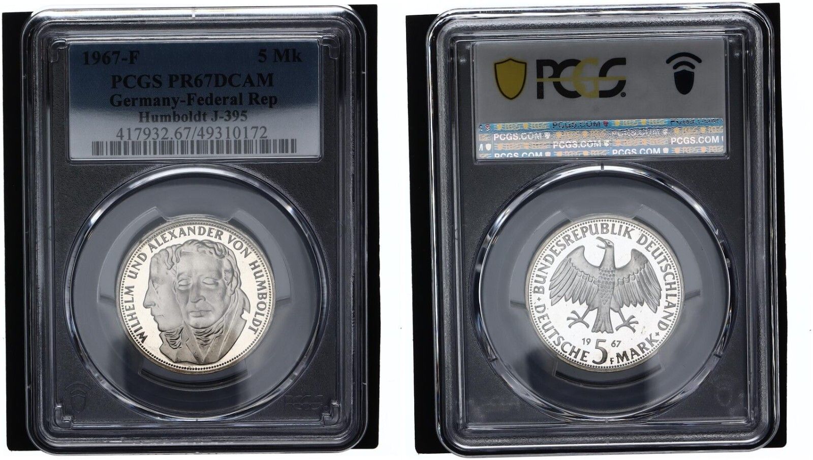 西ドイツ 5マルク 1967年 フンボルト J 395 プルーフ