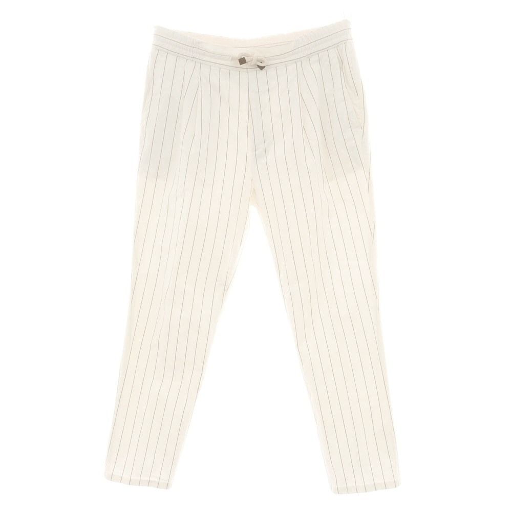 ブルネロクチネリ Brunello Cucinelli ストレッチ コットン ストライプ イージースラックスパンツ ホワイトxカーキベージュ サイズ50 メンズ