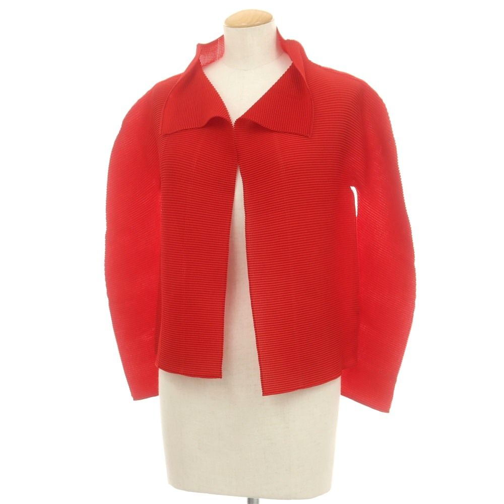 イッセイミヤケ　me 赤カーディガン 中古】ミー イッセイミヤケ me ISSEY MIYAKE ポリエステル系 プリーツ