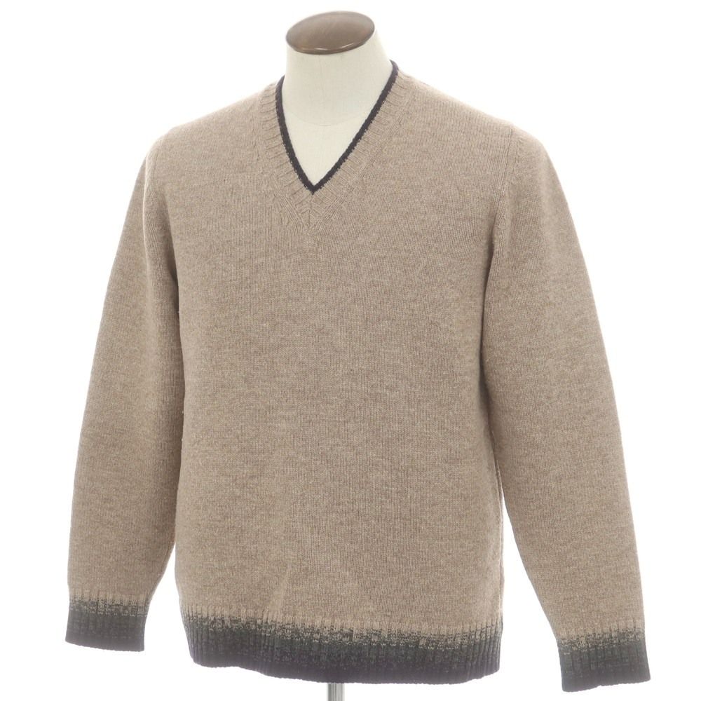【中古】ザノーネ ZANONE ウール Vネック プルオーバーニット ブラウンベージュ系【サイズ52】【メンズ】 メンズ 【】ザノーネ ZANONE ウール Vネック プルオーバーニット