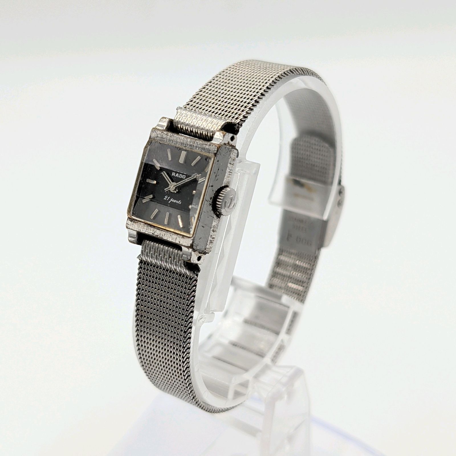 RADO Watch Hnad-winding Ladies Silver Black dial Square Y2K 00S