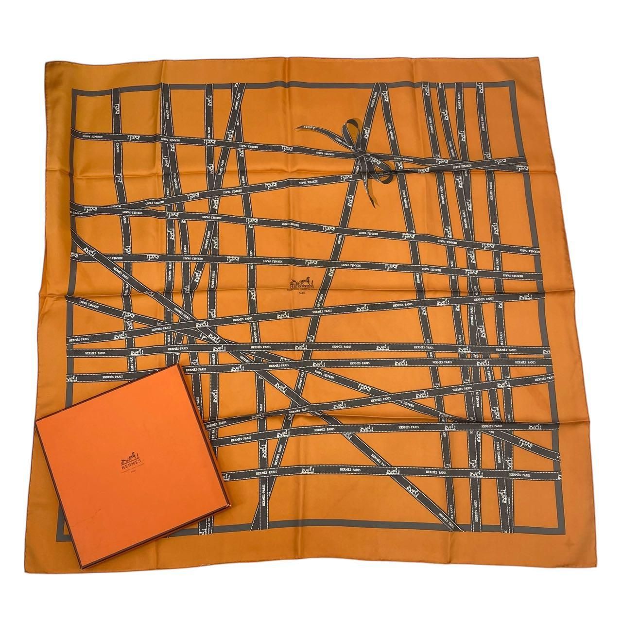 美品 HERMES エルメス スカーフ カレ90 ボルデュック リボン柄 BOLDUC