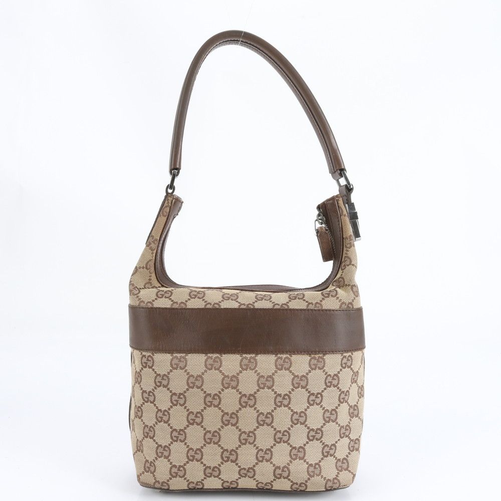 極美品 グッチ GG キャンバス レザー ショルダーバッグ 肩掛け ワン