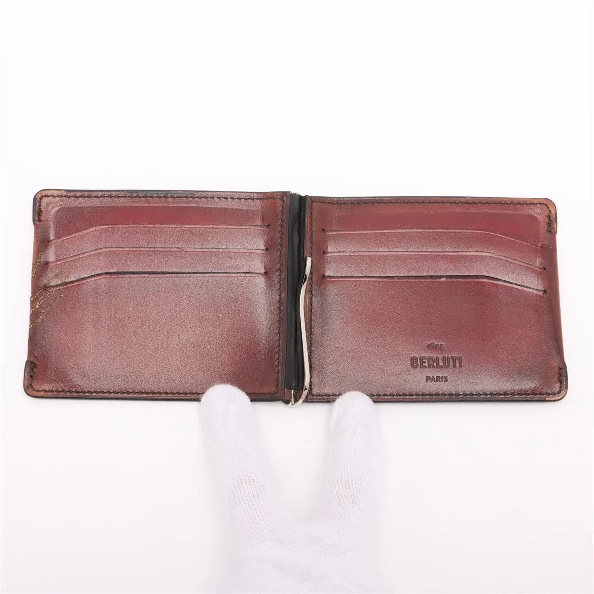 袋付】 ベルルッティ カリグラフィ マネークリップ ブラウン 二つ折り