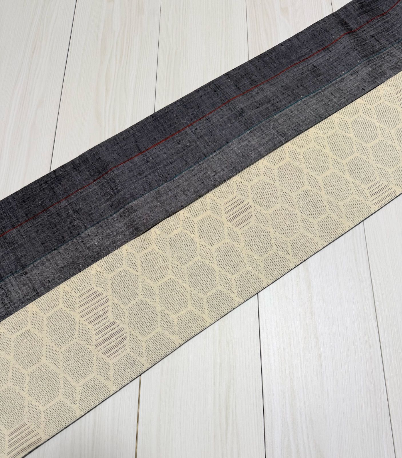 アイボリー×グレーグラデ紬