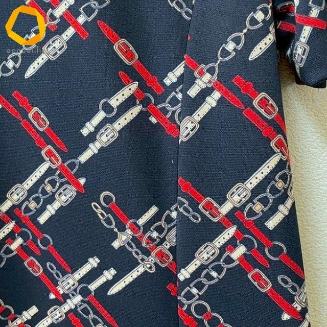  snc レリアン Leilian ワンピース 13 濃紺 赤 ベージュ 半袖 ベルト柄 チェーン柄 大きいサイズ レディース 859272 半袖 カットソーワンピース