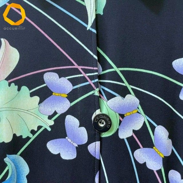 anc レオナール LEONARD シャツ・ブラウス L 紺 ピンク マルチ 花柄