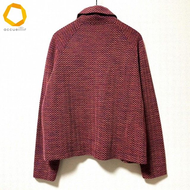 wnc ミッソーニ MISSONI DONNA カーディガン 44 赤系 黒 マルチ ヴィンテージ ハイネック シェブロン イタリア製 レディース 974014