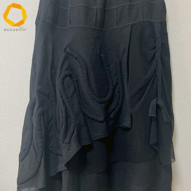 anc エイココンドウ EIKO KONDO スカート 黒 麻 メッシュ 異素材 紐