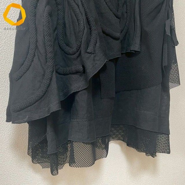 anc エイココンドウ EIKO KONDO スカート 黒 麻 メッシュ 異素材 紐