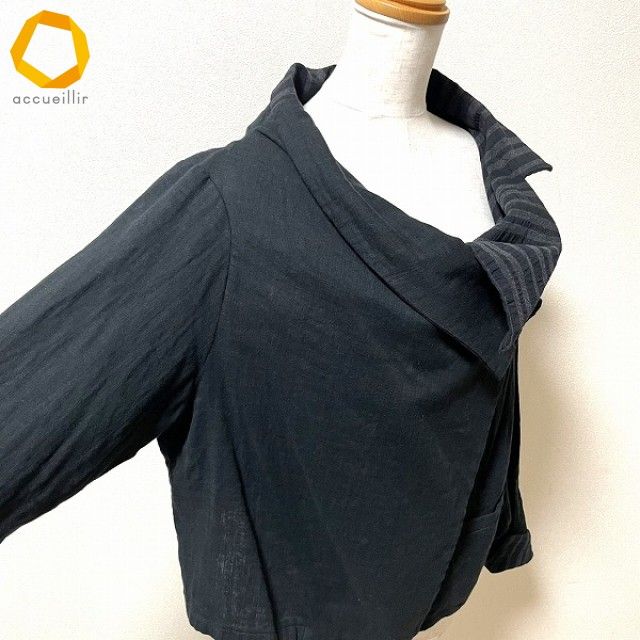 anc メフウセンソユニコ 芽風 カーディガン 38 黒系 グレー 薄手 麻混