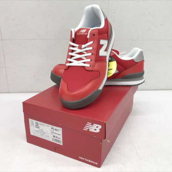 D 9952 balance ニュー ンス ユニセックス 大人 安全靴 作業靴 軽量 幅広 JSAA A種 ひも シューレース 耐油ラバー ポートランド 331 RED WHT 28.0 cm