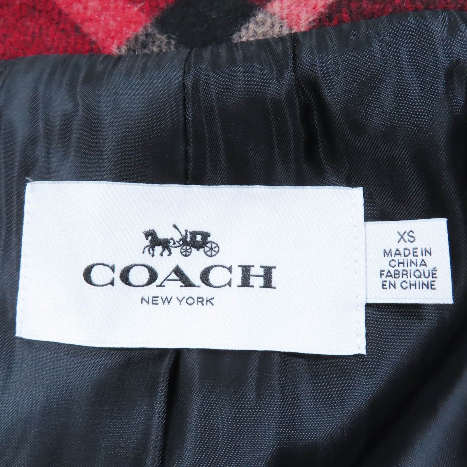 極美品☆COACH コーチ ウール チェック柄 メタルロゴボタン ロゴレザー