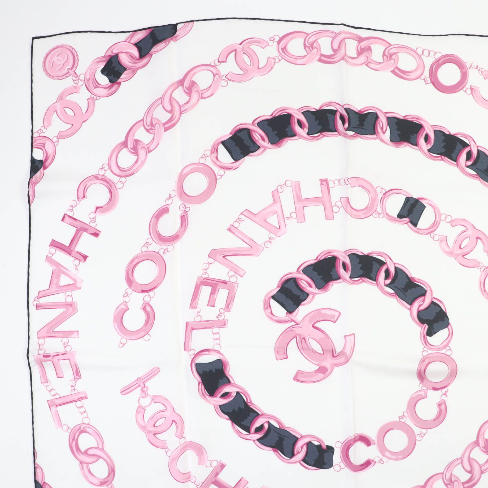 極美品☆CHANEL シャネル シルク100％ ココマーク チェーンベルト柄