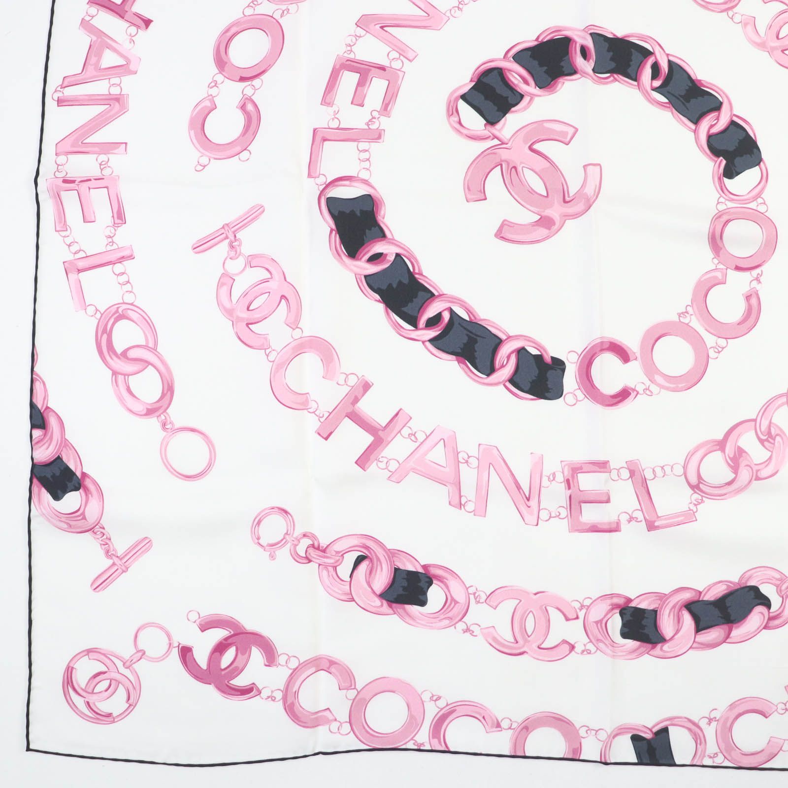 極美品☆CHANEL シャネル シルク100％ ココマーク チェーンベルト柄