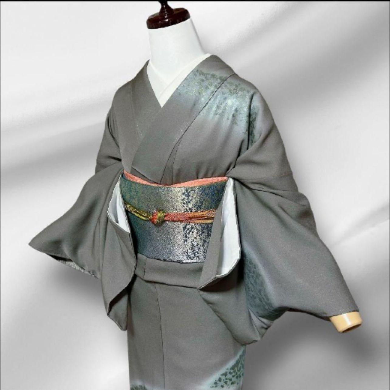 美品 袷 正絹 金箔 訪問着 フルセット 西陣唐織漆箔袋帯 ゆったり 裄67