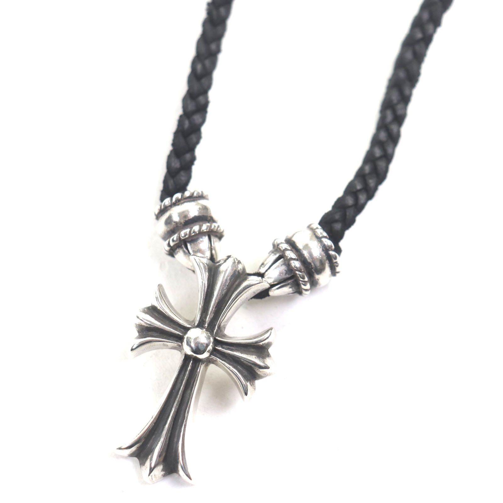 極美品▽CHROME HEARTS クロムハーツ スモールCHクロス Wベイル レザー