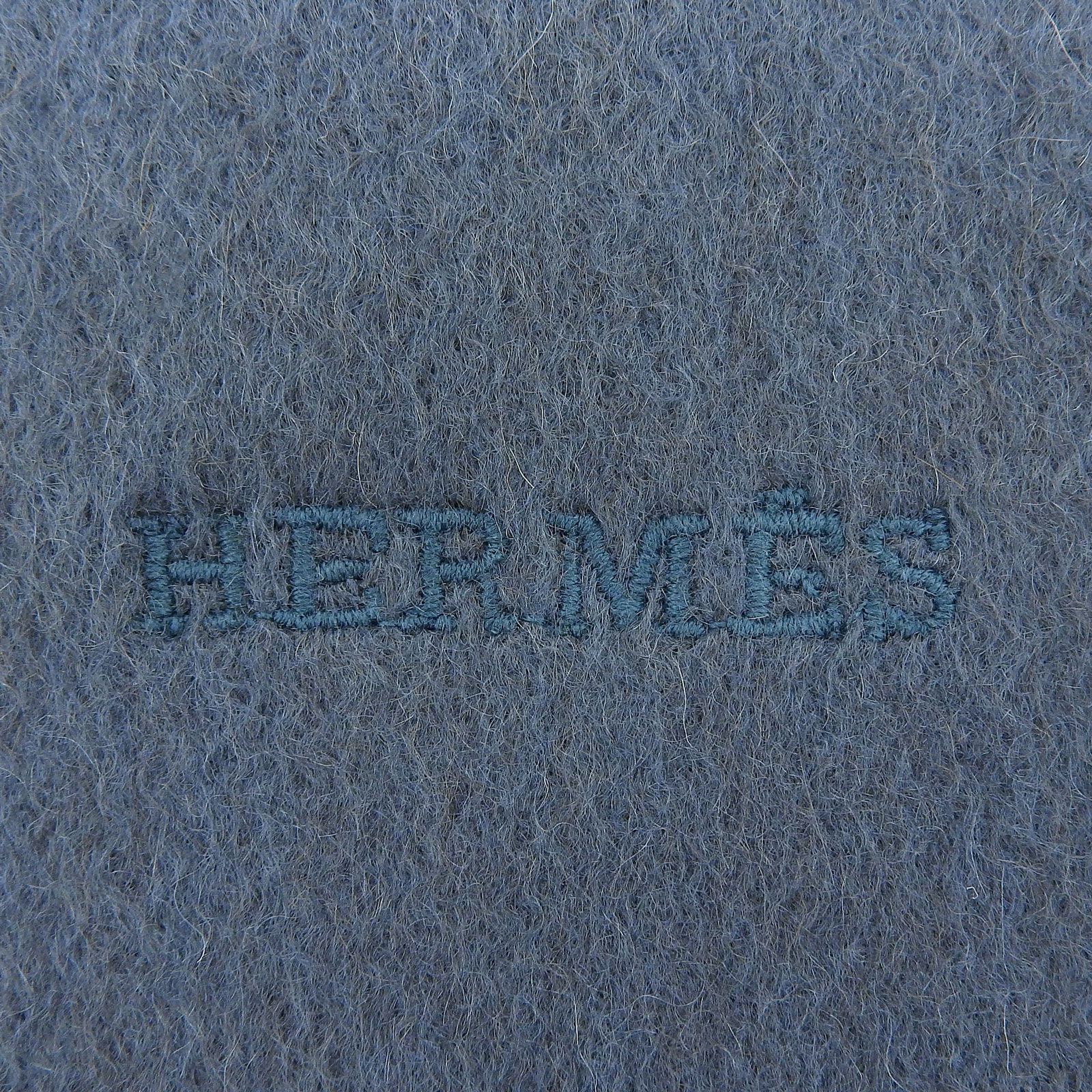 極美品△HERMES エルメス カシミヤ100％ ロゴ刺繡・フリンジ付き