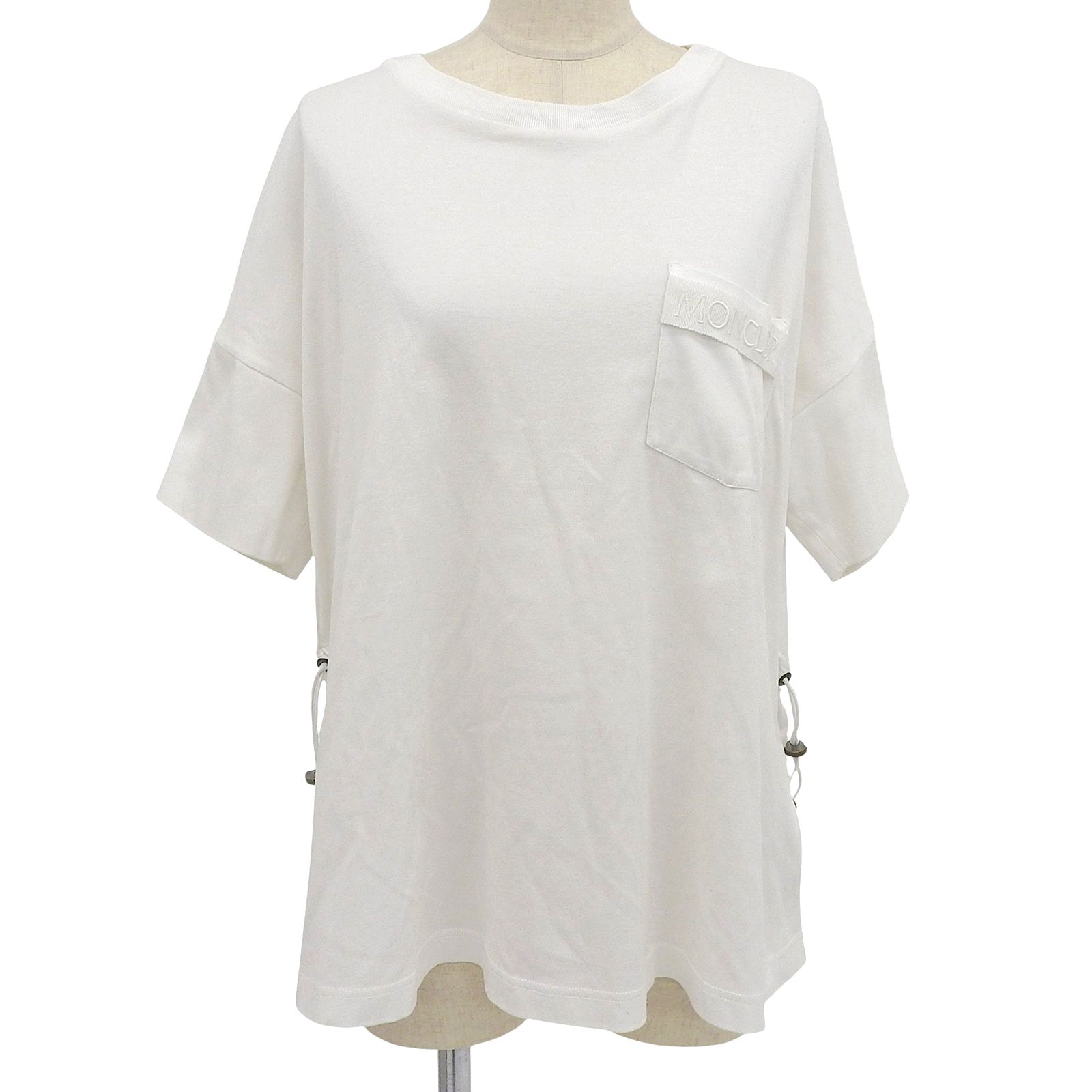 【レアデザイン】モンクレール 刺繍ロゴ ポケット ドローコードギャザー Tシャツ 美品△MONCLER モンクレール コットン100％ ロゴ刺繍 ドローコード 胸