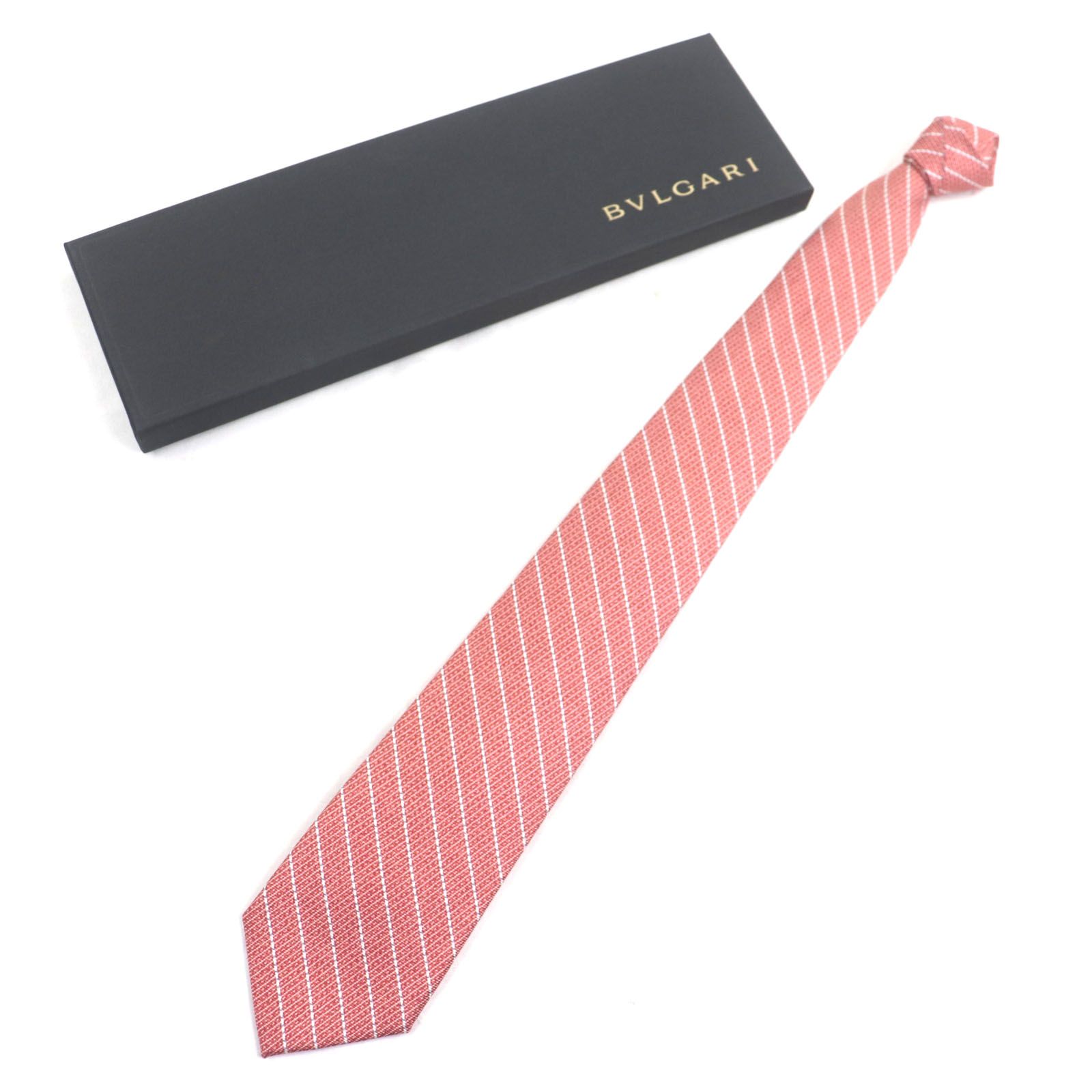 未使用品▽BVLGARI ブルガリ シルク100% 総柄 レジメンタルストライプ