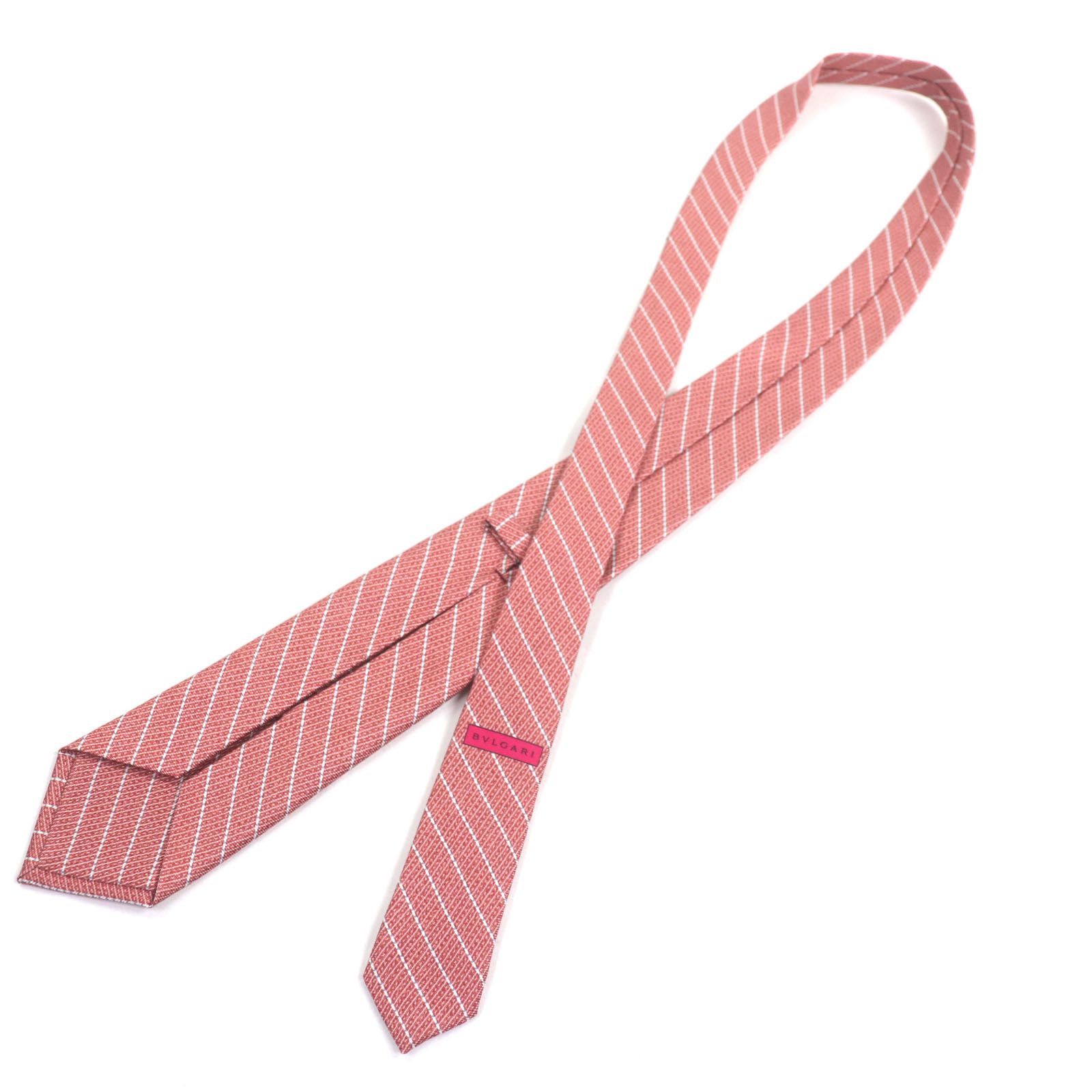 未使用品▽BVLGARI ブルガリ シルク100% 総柄 レジメンタルストライプ