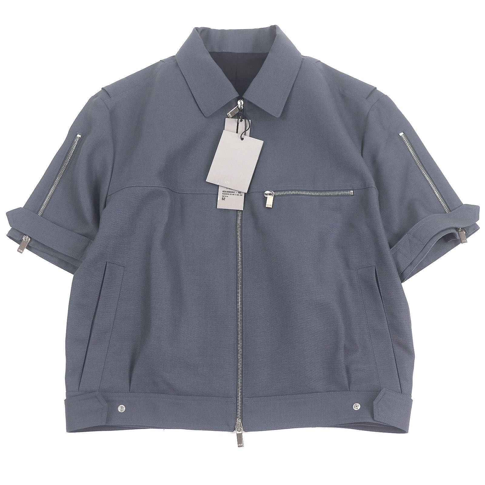 DIOR ディオール オム ウール モヘア クロップド ジップアップ ショートスリーブジャケット ブルーグレー 52 イタリア製 メンズ