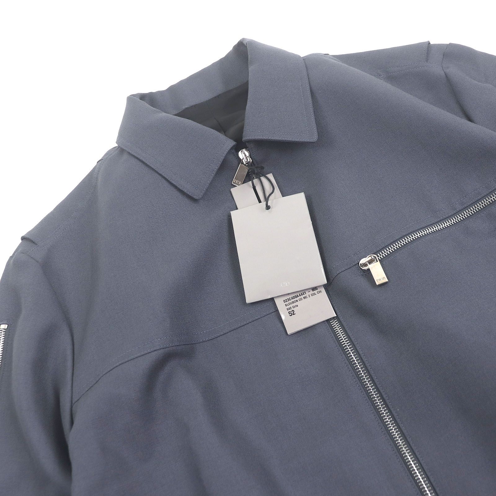 DIOR ディオール オム ウール モヘア クロップド ジップアップ ショートスリーブジャケット ブルーグレー 52 イタリア製 メンズ