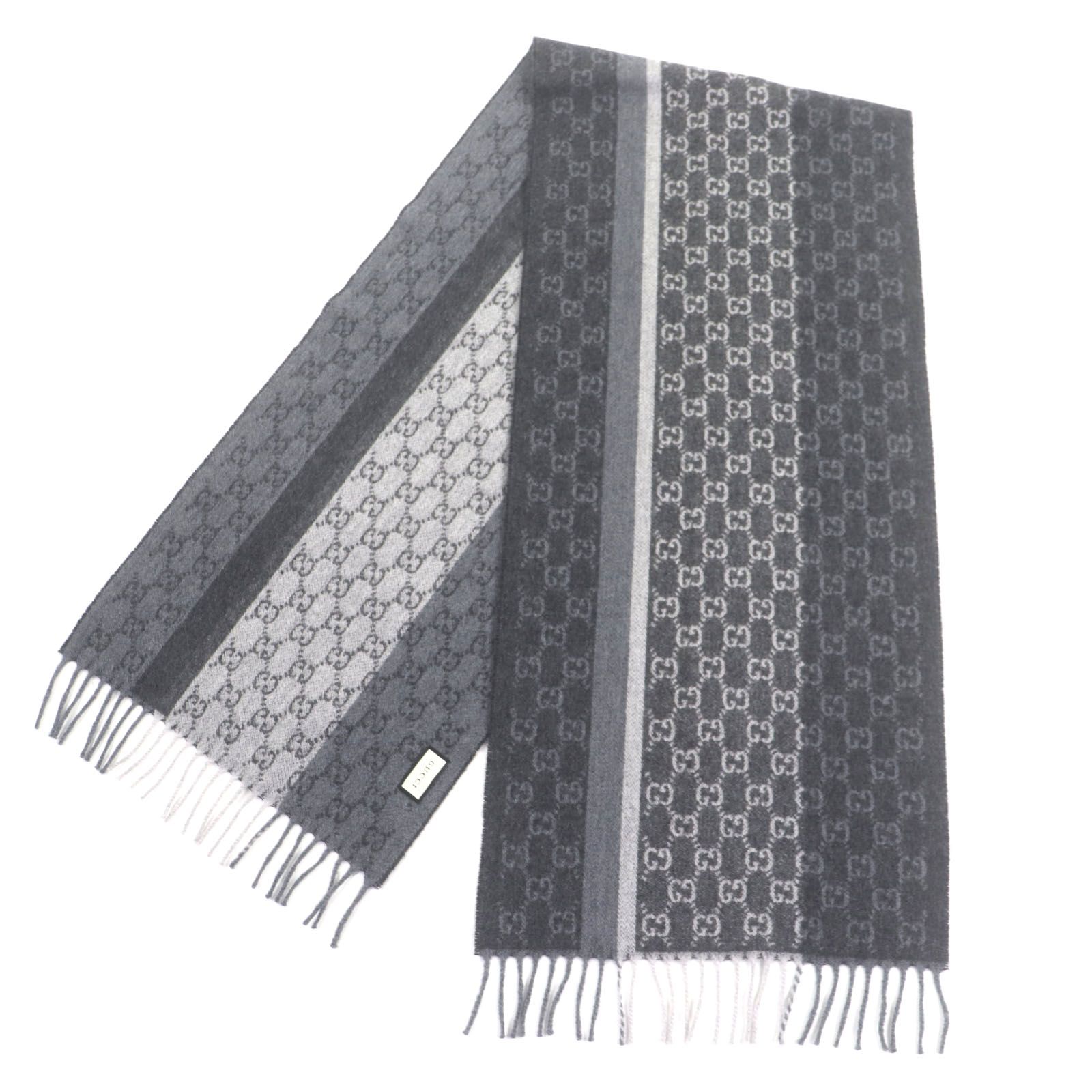 美品　GUCCI GGパターン マフラー ウール カシミヤ　チャコールグレー 極美品▽GUCCI グッチ 391530 カシミヤ ウール GGパターン