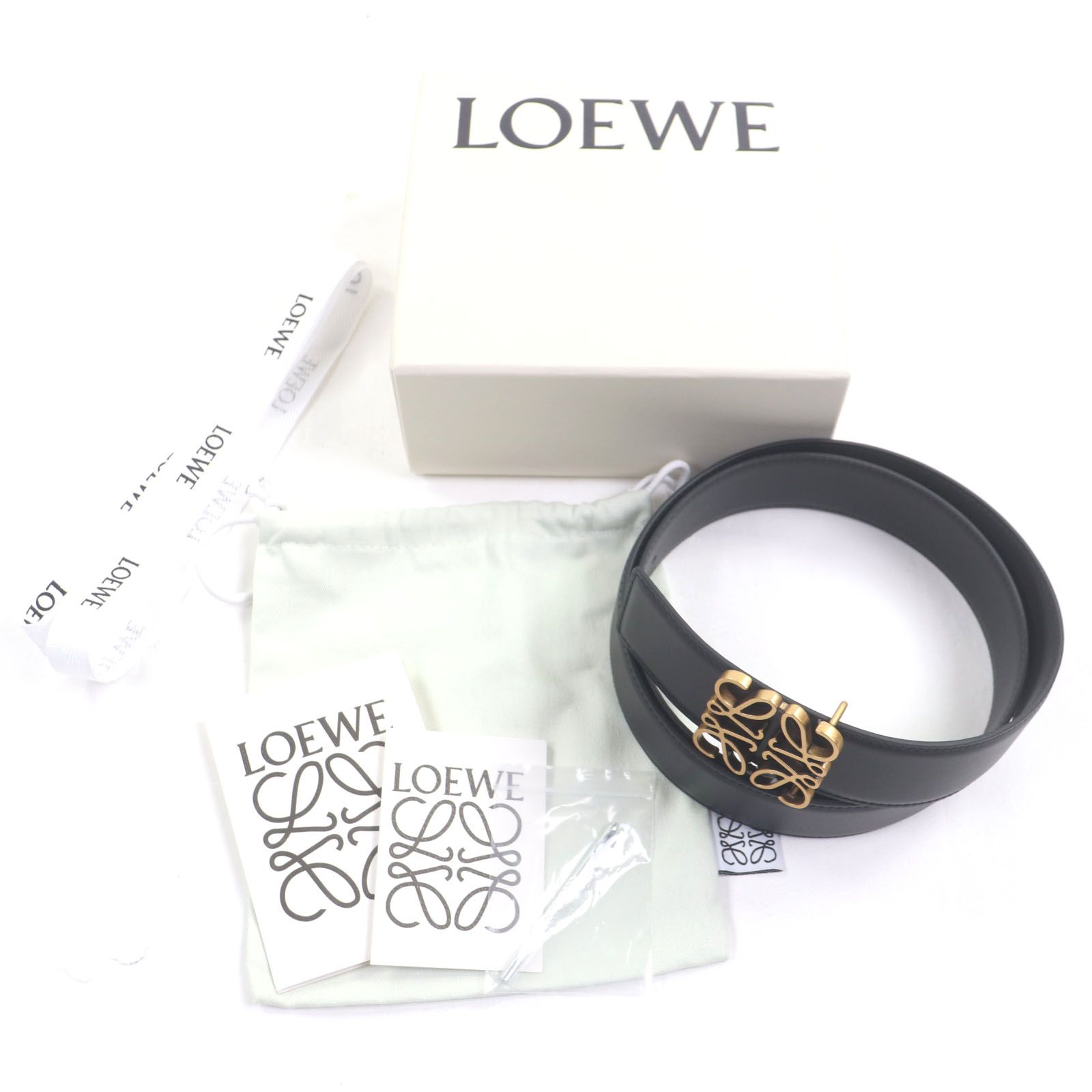 未使用品▽LOEWE ロエベ アナグラムバックル レザーベルト ブラック