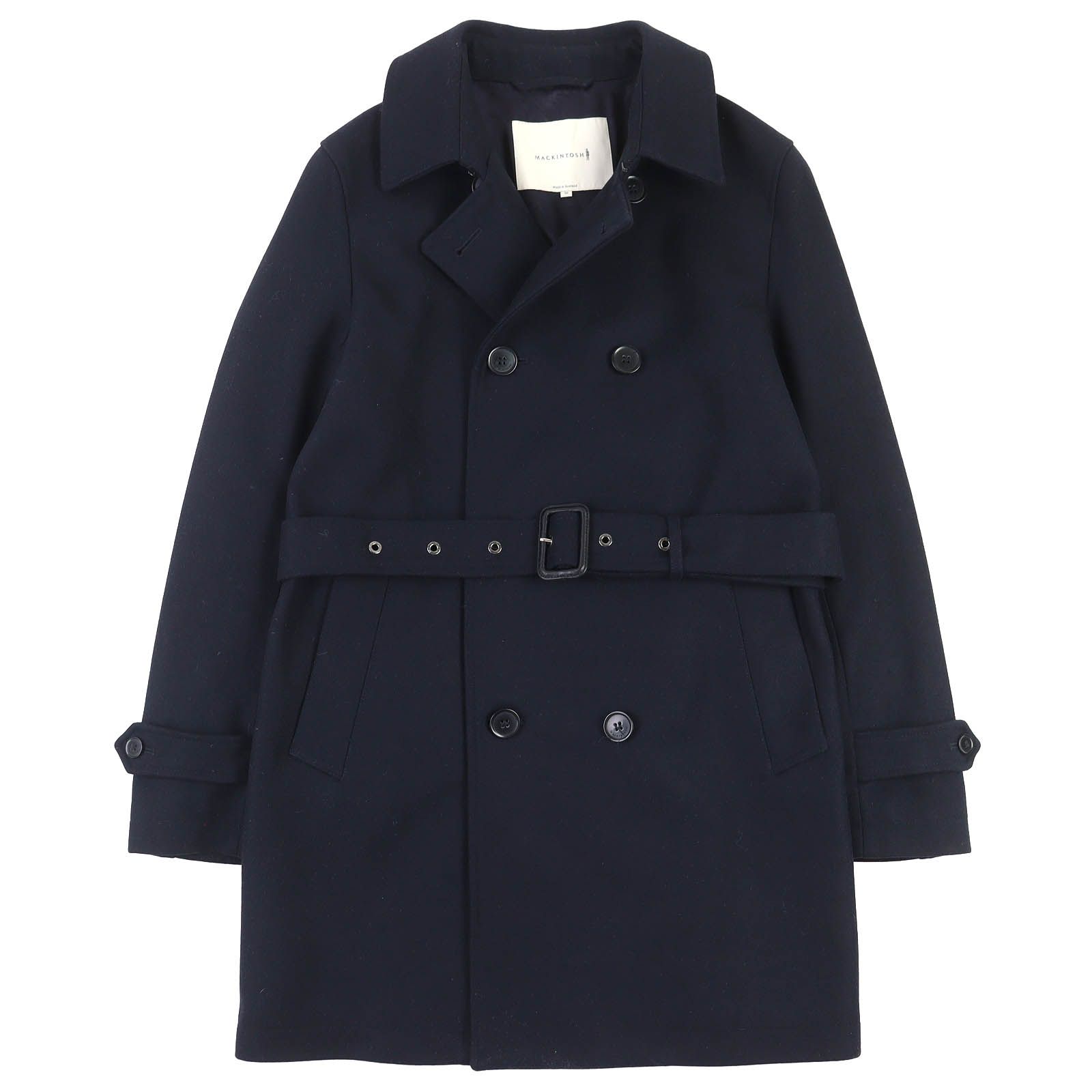 Mackintosh マッキントッシュ GM-005 F-2 K-3 H ロゴボタン ベルト付き ウール100％ トレンチコート ネイビー 36 スコットランド製 メンズ