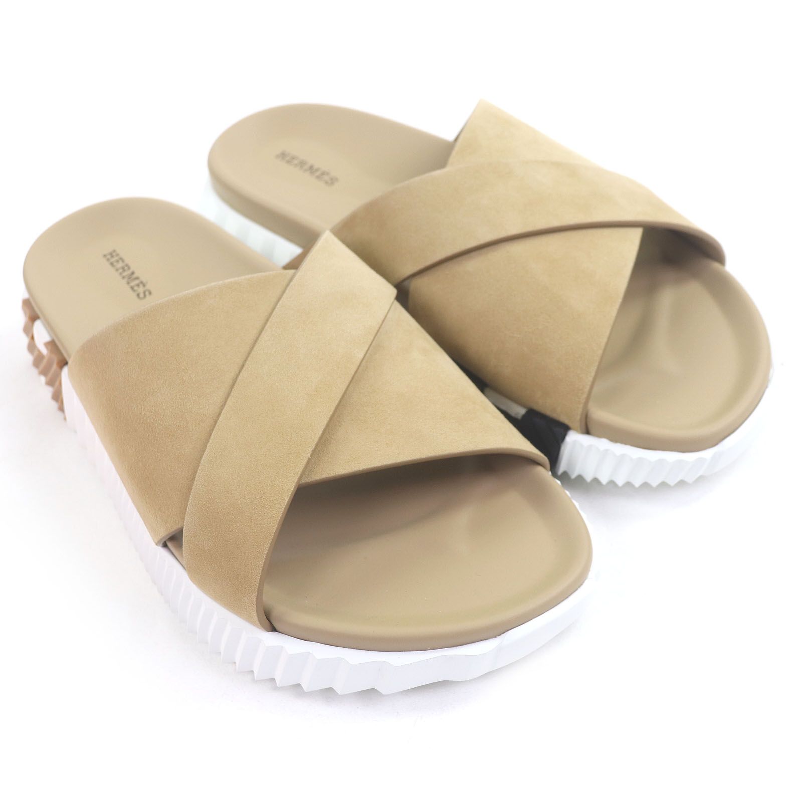  HERMES エルメス インフラ スウェードレザー スライドサンダル シャワーサンダル ベージュ 40 箱 保存袋付き イタリア製 メンズ サンダル サンダル
