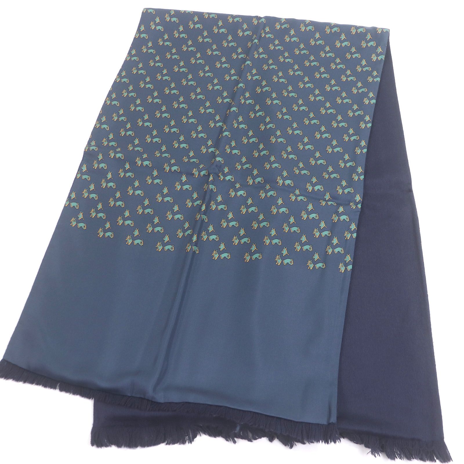 HERMES シルク　アンゴラ　シルク　両面　紺　マフラー　ストール 楽天市場】【中古】【非常に良い】 HERMES エルメス ショール ストール