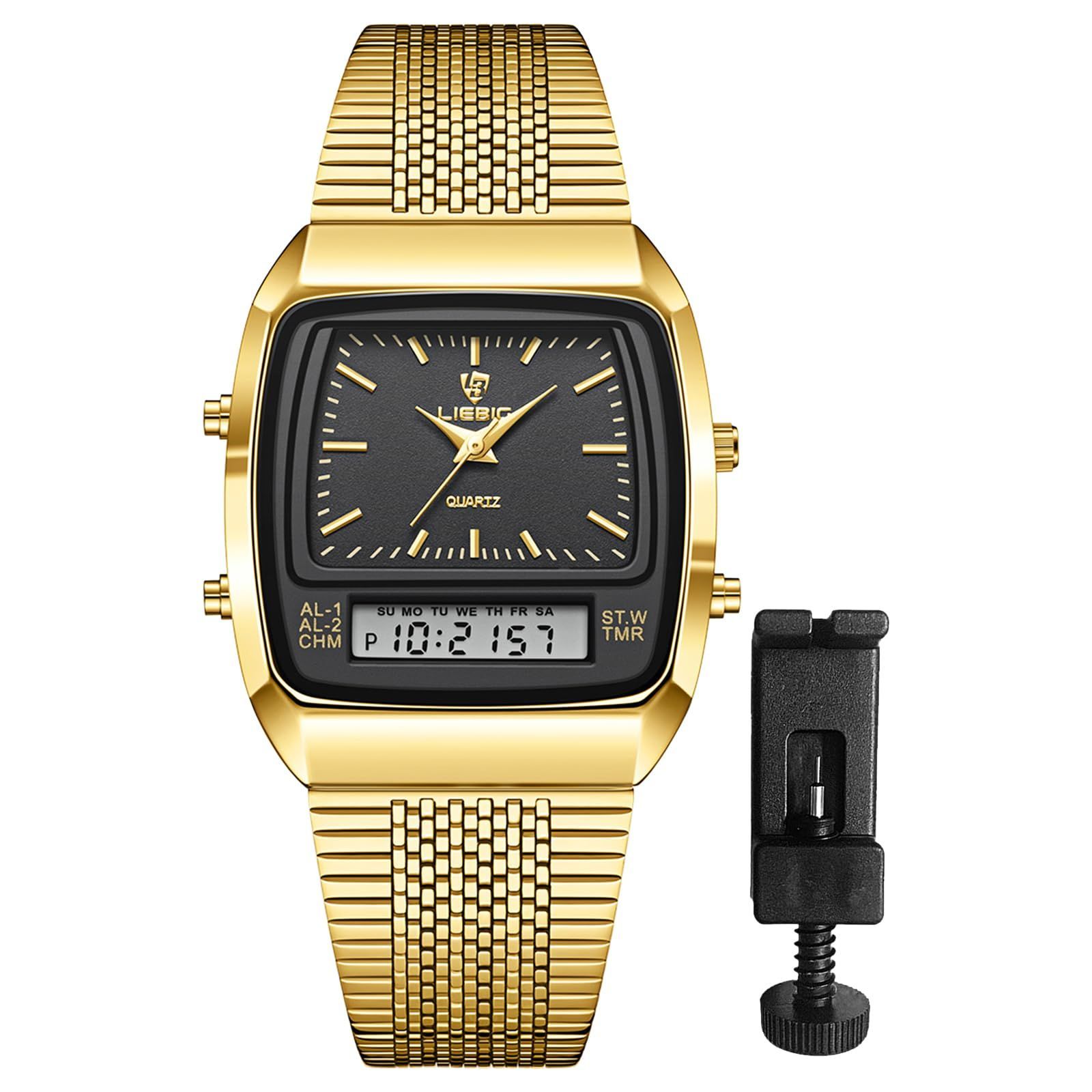 fine gold時計ゴールド 長方形ケース クォーツ腕時計24k fine gold時計