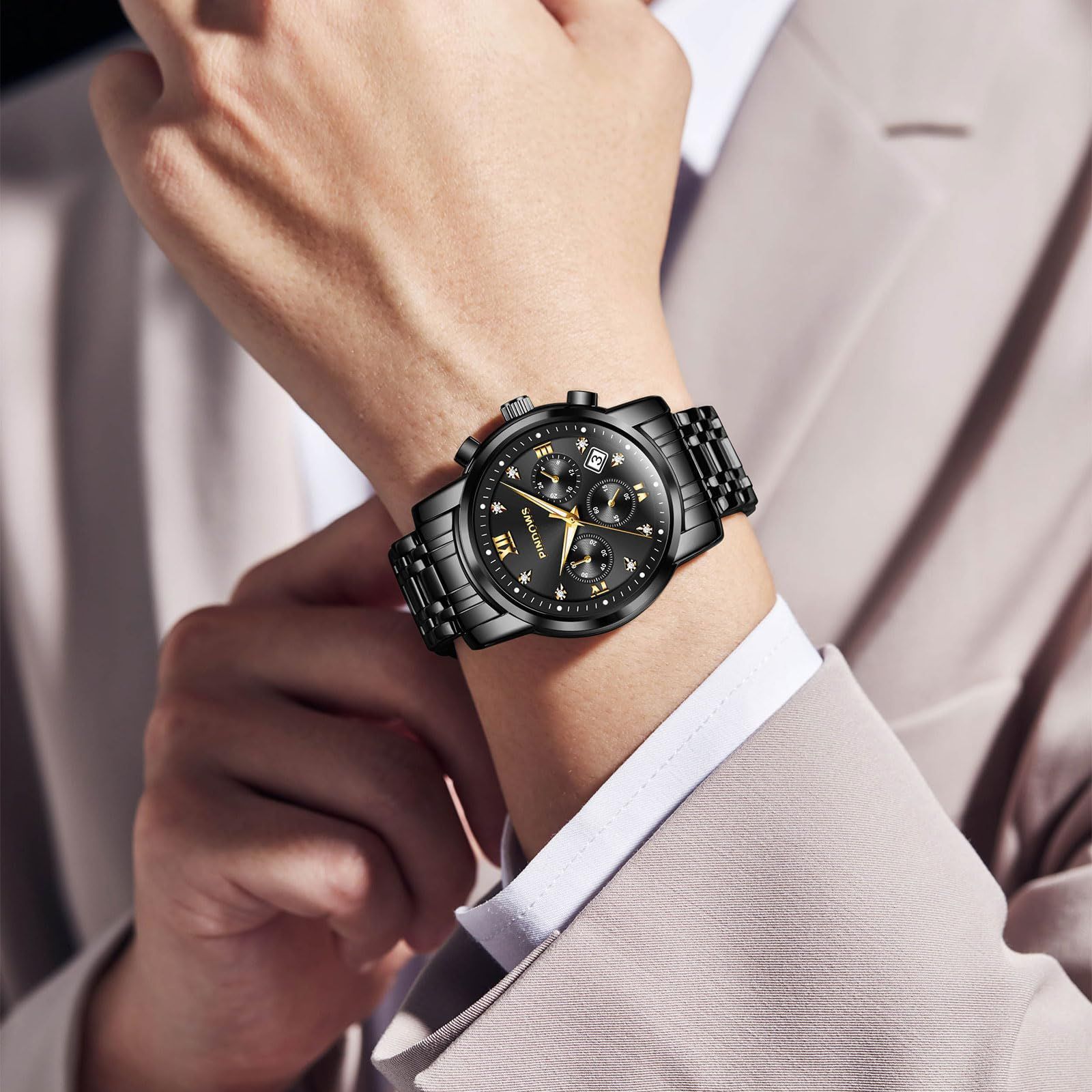 在庫処分】高級クォーツクロノグラフウォッチ日付表示付き、大きな文字