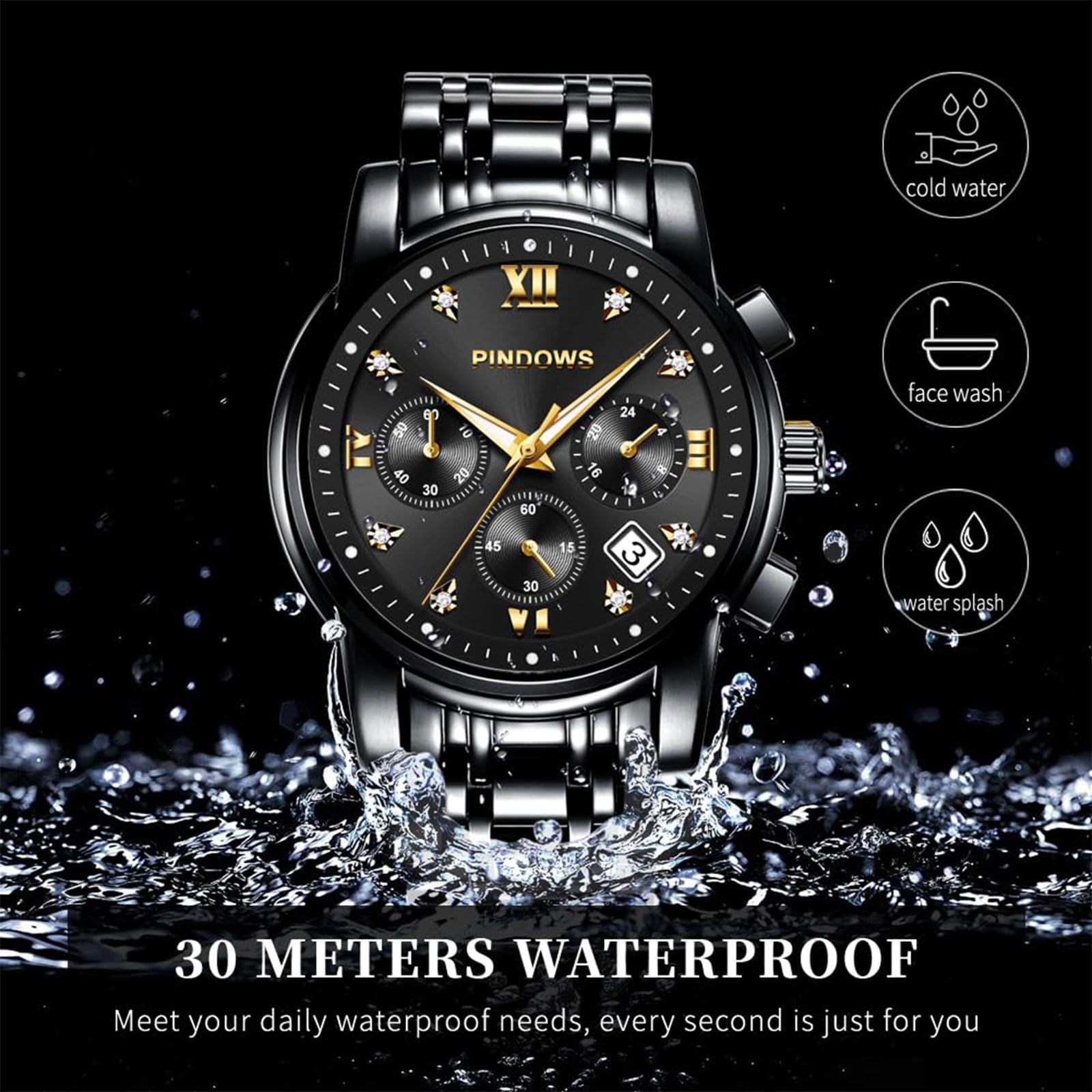 在庫処分】高級クォーツクロノグラフウォッチ日付表示付き、大きな文字