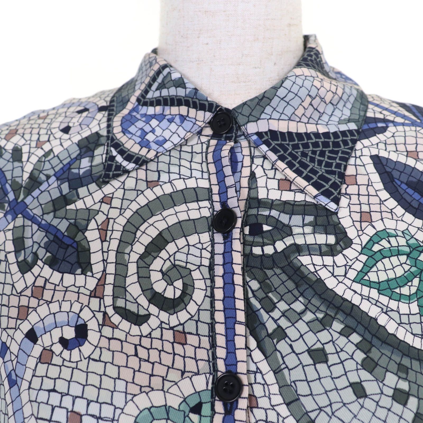 極美品☆HERMES エルメス PAVEMENT シルク100％ マルジェラ期 総柄デザイン 長袖シャツ マルチカラー 34 フランス製 正規品 レディース 極美品☆HERMES エルメス PAVEMENT シルク100％ マルジェラ期 総柄