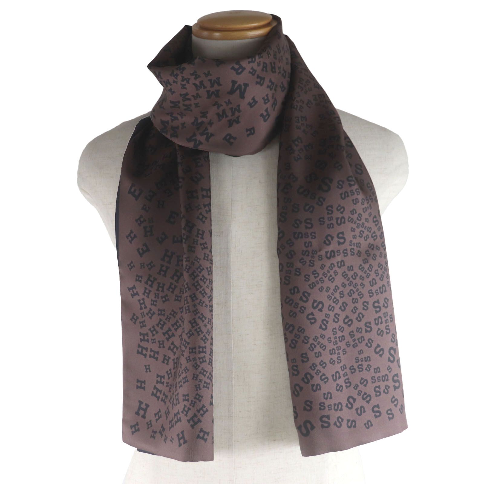 極美品▽HERMES エルメス シルク100% ロゴ総柄 リバーシブル マフラー