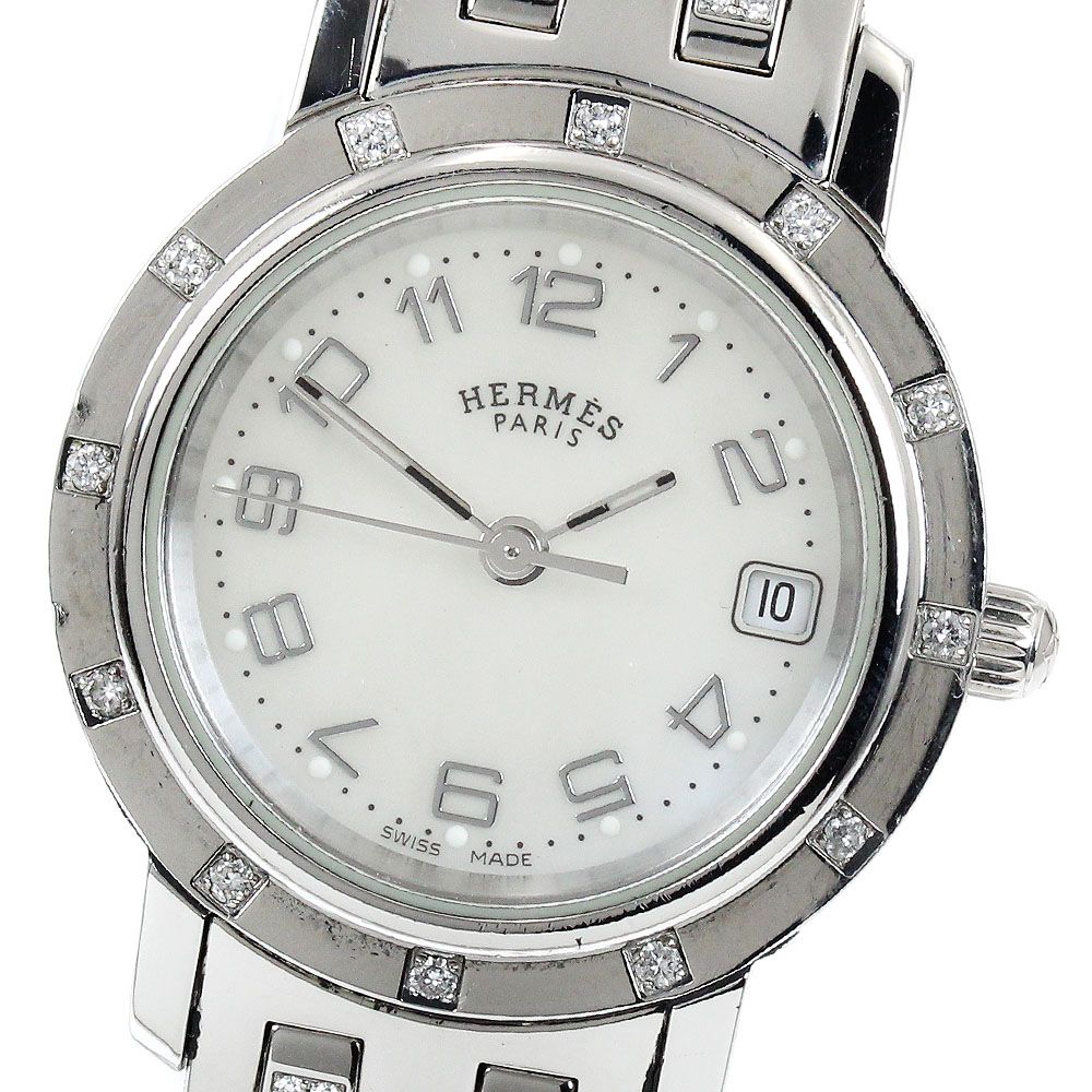 エルメス HERMES CL4.230 クリッパー ナクレ ベゼル 12Pダイヤ クォーツ レディース 保証書付き_917128 エルメス HERMES CL4.230 クリッパー ナクレ ベゼル 12Pダイヤ