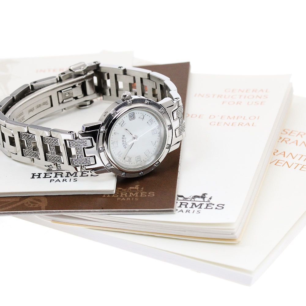 エルメス HERMES CL4.230 クリッパー ナクレ ベゼル 12Pダイヤ クォーツ レディース 保証書付き_917128 エルメス HERMES CL4.230 クリッパー ナクレ ベゼル 12Pダイヤ