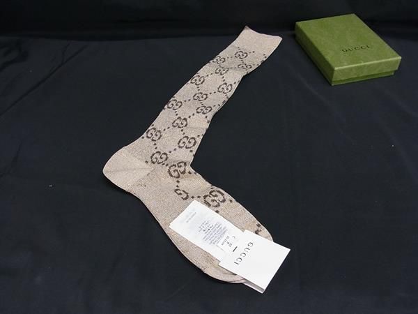 GUCCI グッチ 480715 GG柄 コットン ナイロン メタラサーダ ソックス 靴下 サイズM ゴールド系 FP 6408